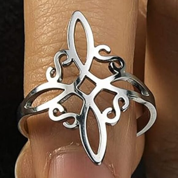 Silver Stainless Steel Witch Celtic Viking Cross Knot Adjustable Open Ring NWOT - Picture 14 of 15